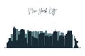 Silhouette of New York city. NYC urban skyline with skyscrapers, buildings and liberty statue. Royalty Free Stock Photo